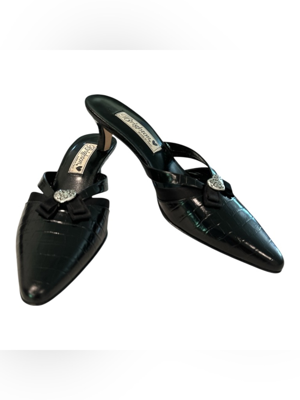 Vintage Brighton Zoey Mules Slides Sandals Black Leather Point Toe Italy 7.5 N